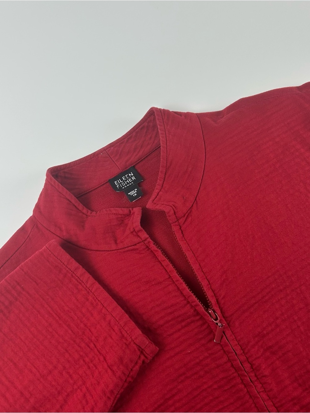 Eileen Fisher WMNS SZ 1X Dark Red Full Zip Jacket Mock Collar Preppy Old Money